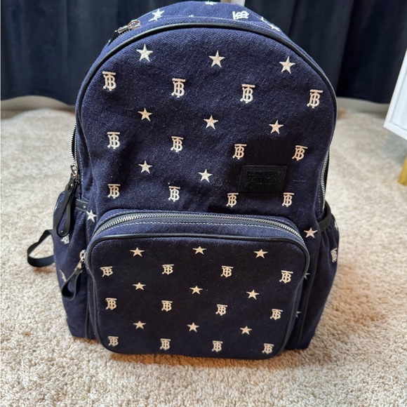 Authentic New Jean Burberry Dark Blue Backpack with White Accents